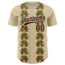 Load image into Gallery viewer, Custom Cream Brown 3D Tropical Hawaii Jungle Plant And Leopard Authentic Baseball Jersey