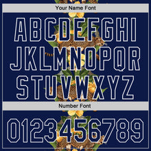 Load image into Gallery viewer, Custom Navy White 3D Tropical Hawaii Jungle Plant And Leopard Authentic Baseball Jersey