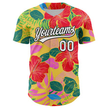 Load image into Gallery viewer, Custom Red White-Black 3D Tropical Hawaii Jungle Leaves And Flower Authentic Baseball Jersey