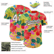 Load image into Gallery viewer, Custom Red White-Black 3D Tropical Hawaii Jungle Leaves And Flower Authentic Baseball Jersey