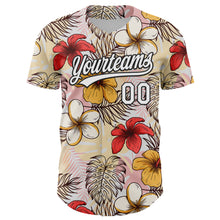 Load image into Gallery viewer, Custom White Black 3D Tropical Hawaii Jungle Leaves And Flower Authentic Baseball Jersey