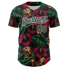 Load image into Gallery viewer, Custom Black White 3D Tropical Hawaii Jungle Leaves And Flower Authentic Baseball Jersey