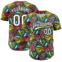 Load image into Gallery viewer, Custom White Black 3D Tropical Hawaii Jungle Plant Authentic Baseball Jersey