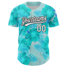 Load image into Gallery viewer, Custom Lakes Blue White-Black 3D Tropical Hawaii Jungle Leaves And Flower Authentic Baseball Jersey