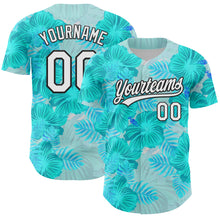 Load image into Gallery viewer, Custom Lakes Blue White-Black 3D Tropical Hawaii Jungle Leaves And Flower Authentic Baseball Jersey