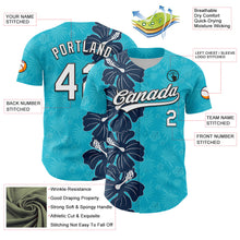 Load image into Gallery viewer, Custom Lakes Blue White-Black 3D Tropical Hawaii Jungle Leaves And Flower Authentic Baseball Jersey
