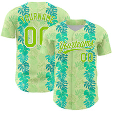 Load image into Gallery viewer, Custom Pea Green Neon Green-White 3D Tropical Hawaii Jungle Leaves Authentic Baseball Jersey