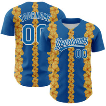 Load image into Gallery viewer, Custom Blue White 3D Tropical Hawaii Flower Authentic Baseball Jersey