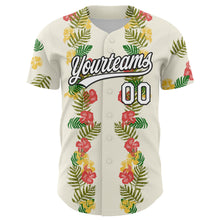 Load image into Gallery viewer, Custom White Black 3D Tropical Hawaii Leaves And Flower Authentic Baseball Jersey