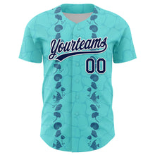 Load image into Gallery viewer, Custom Ice Blue Navy-White 3D Tropical Hawaii Style Authentic Baseball Jersey