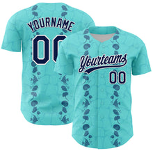 Load image into Gallery viewer, Custom Ice Blue Navy-White 3D Tropical Hawaii Style Authentic Baseball Jersey