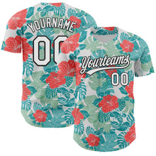 Load image into Gallery viewer, Custom White Black 3D Tropical Hawaii Jungle Leaves And Flower Authentic Baseball Jersey
