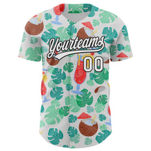 Load image into Gallery viewer, Custom White Black 3D Tropical Hawaii Jungle Leaves And Flower Authentic Baseball Jersey