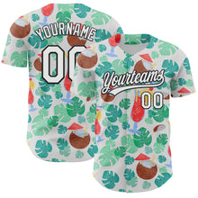 Load image into Gallery viewer, Custom White Black 3D Tropical Hawaii Jungle Leaves And Flower Authentic Baseball Jersey