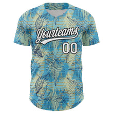 Load image into Gallery viewer, Custom Panther Blue White-Black 3D Tropical Beach Hawaii Flower Authentic Baseball Jersey