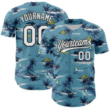 Load image into Gallery viewer, Custom Shadow Blue White-Black 3D Tropical Beach Island Hawaii Palm Tree Authentic Baseball Jersey