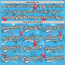 Load image into Gallery viewer, Custom Sky Blue White-Black 3D Tropical Beach Hawaii Palm Tree And Lobster Authentic Baseball Jersey