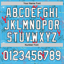 Load image into Gallery viewer, Custom Sky Blue White-Black 3D Tropical Beach Hawaii Palm Tree And Lobster Authentic Baseball Jersey