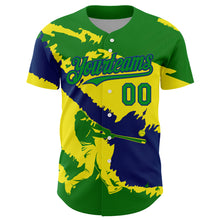 Load image into Gallery viewer, Custom Grass Green US Navy Blue-Light Yellow 3D Brazil Brazilian Flag Authentic Baseball Jersey