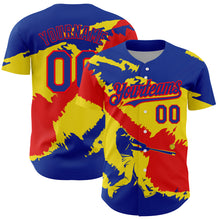 Load image into Gallery viewer, Custom Royal Fire Red-Light Yellow 3D Ecuador Ecuadorian Flag Authentic Baseball Jersey