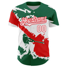 Load image into Gallery viewer, Custom Kelly Green White-Fire Red 3D Mexico Mexican Flag Authentic Baseball Jersey