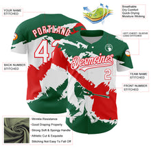 Load image into Gallery viewer, Custom Kelly Green White-Fire Red 3D Mexico Mexican Flag Authentic Baseball Jersey
