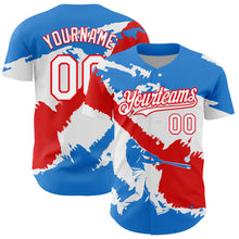 Load image into Gallery viewer, Custom Electric Blue White-Fire Red 3D Puerto Rico Puerto Rican Flag Authentic Baseball Jersey