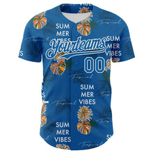 Load image into Gallery viewer, Custom Blue White 3D Hawaii Tropical Leaves Summer Vibes Authentic Baseball Jersey