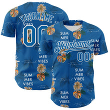 Load image into Gallery viewer, Custom Blue White 3D Hawaii Tropical Leaves Summer Vibes Authentic Baseball Jersey