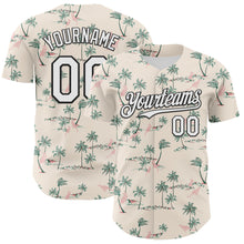 Load image into Gallery viewer, Custom Cream White-Black 3D Hawaii Tropical Palm Tree Leopard Authentic Baseball Jersey