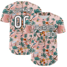 Load image into Gallery viewer, Custom Medium Pink White-Black 3D Hawaii Beach Tropical Palm Tree Surfing Authentic Baseball Jersey