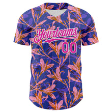 Load image into Gallery viewer, Custom Purple Deep Pink-White 3D Hawaii Tropical Flower Authentic Baseball Jersey