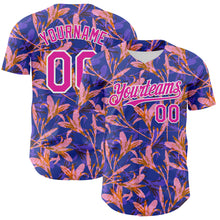 Load image into Gallery viewer, Custom Purple Deep Pink-White 3D Hawaii Tropical Flower Authentic Baseball Jersey