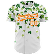 Load image into Gallery viewer, Custom White Bay Orange-Green 3D St. Patrick's Day Shamrock Authentic Baseball Jersey