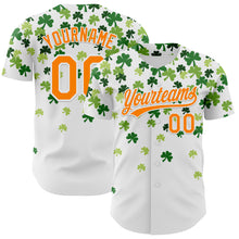 Load image into Gallery viewer, Custom White Bay Orange-Green 3D St. Patrick's Day Shamrock Authentic Baseball Jersey