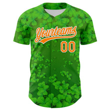 Load image into Gallery viewer, Custom Green Bay Orange-White 3D St. Patrick's Day Shamrock Authentic Baseball Jersey