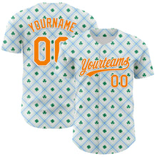 Load image into Gallery viewer, Custom White Bay Orange-Green 3D St. Patrick's Day Shamrock Authentic Baseball Jersey