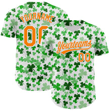 Load image into Gallery viewer, Custom White Bay Orange-Green 3D St. Patrick's Day Shamrock Authentic Baseball Jersey