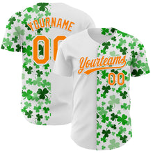 Load image into Gallery viewer, Custom White Bay Orange-Green 3D St. Patrick's Day Shamrock Authentic Baseball Jersey