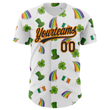 Load image into Gallery viewer, Custom White Black Bay Orange-Green 3D St. Patrick's Day Shamrock Authentic Baseball Jersey