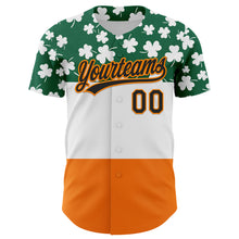 Load image into Gallery viewer, Custom Kelly Green Black-Bay Orange 3D St. Patrick's Day Shamrock Authentic Baseball Jersey