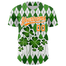 Load image into Gallery viewer, Custom White Bay Orange-Green 3D St. Patrick's Day Shamrock Authentic Baseball Jersey