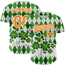 Load image into Gallery viewer, Custom White Bay Orange-Green 3D St. Patrick's Day Shamrock Authentic Baseball Jersey