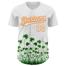 Load image into Gallery viewer, Custom White Bay Orange-Green 3D St. Patrick's Day Shamrock Authentic Baseball Jersey