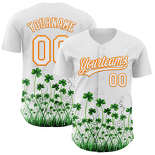 Load image into Gallery viewer, Custom White Bay Orange-Green 3D St. Patrick's Day Shamrock Authentic Baseball Jersey