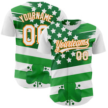 Load image into Gallery viewer, Custom White Bay Orange-Green 3D St. Patrick's Day Shamrock Authentic Baseball Jersey