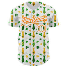 Load image into Gallery viewer, Custom White Bay Orange-Green 3D St. Patrick's Day Shamrock Authentic Baseball Jersey