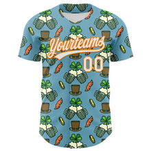 Load image into Gallery viewer, Custom Shadow Blue White-Bay Orange 3D St. Patrick's Day Shamrock Beer Authentic Baseball Jersey