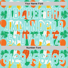 Load image into Gallery viewer, Custom Ice Blue White-Green 3D St. Patrick's Day Shamrock Beer Authentic Baseball Jersey