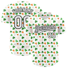 Load image into Gallery viewer, Custom White Black Green-Bay Orange 3D St. Patrick's Day Shamrock Authentic Baseball Jersey